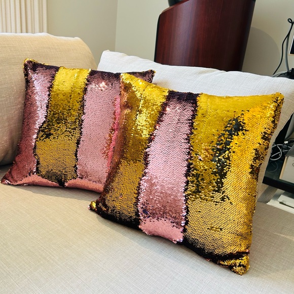 Decorative Pillows - Pink and Gold Flip Sequin Pillow Covers - Accent Decor - Picture 3 of 3